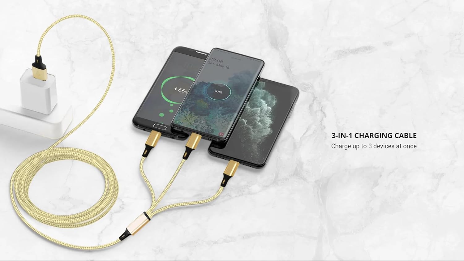 Multi-Port 6A Fast Charging Cable – 3-in USB Adapter for iPhone/Type-C/Micro-USB Urban Mart