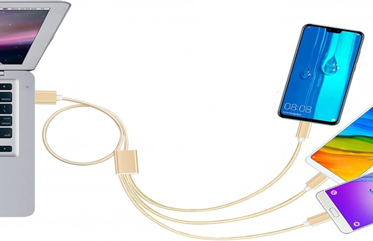 Multi-Port 6A Fast Charging Cable – 3-in USB Adapter for iPhone/Type-C/Micro-USB Urban Mart