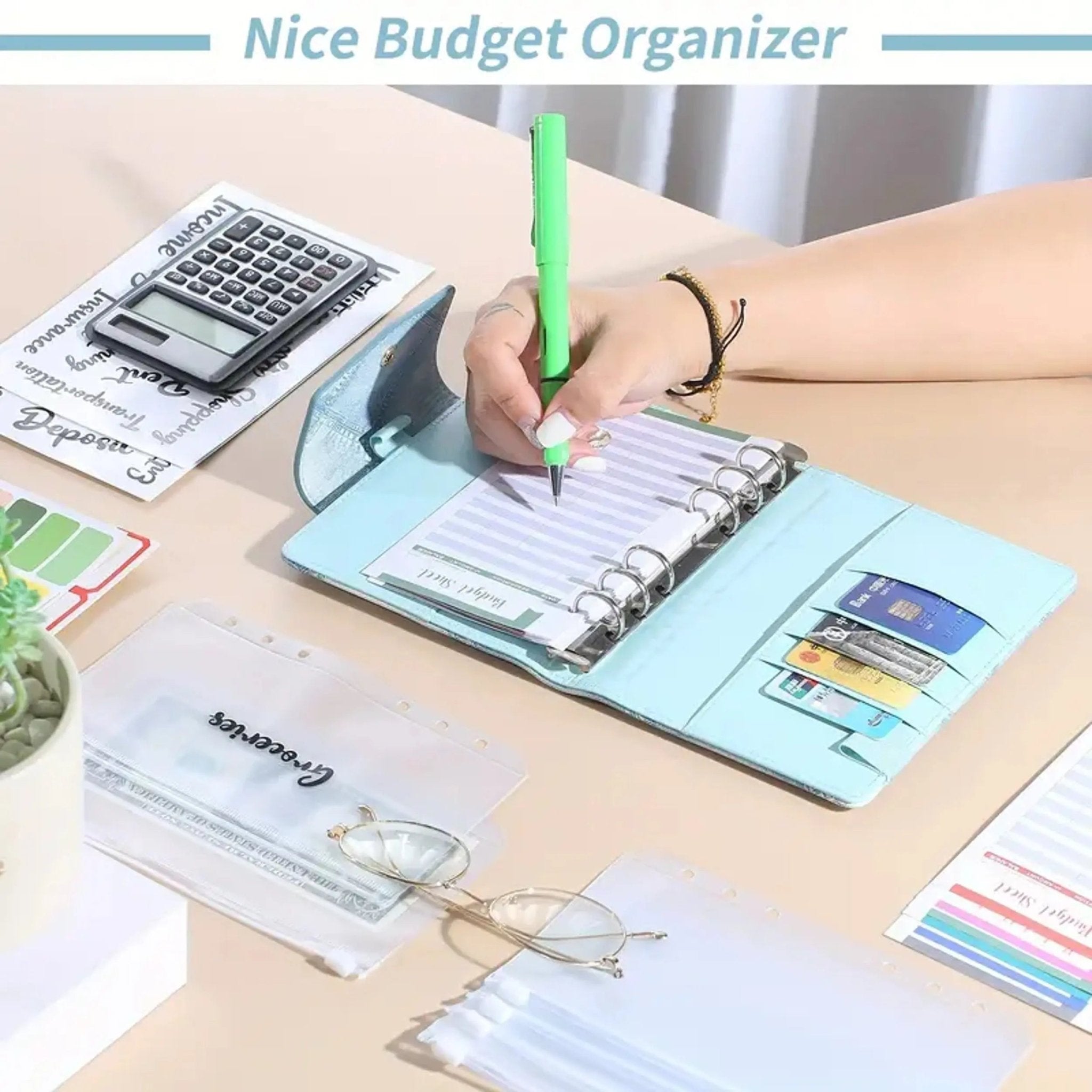 A6 Budget Planner Binder with Zipper Cash Envelopes & Expense Sheets - Urban Mart