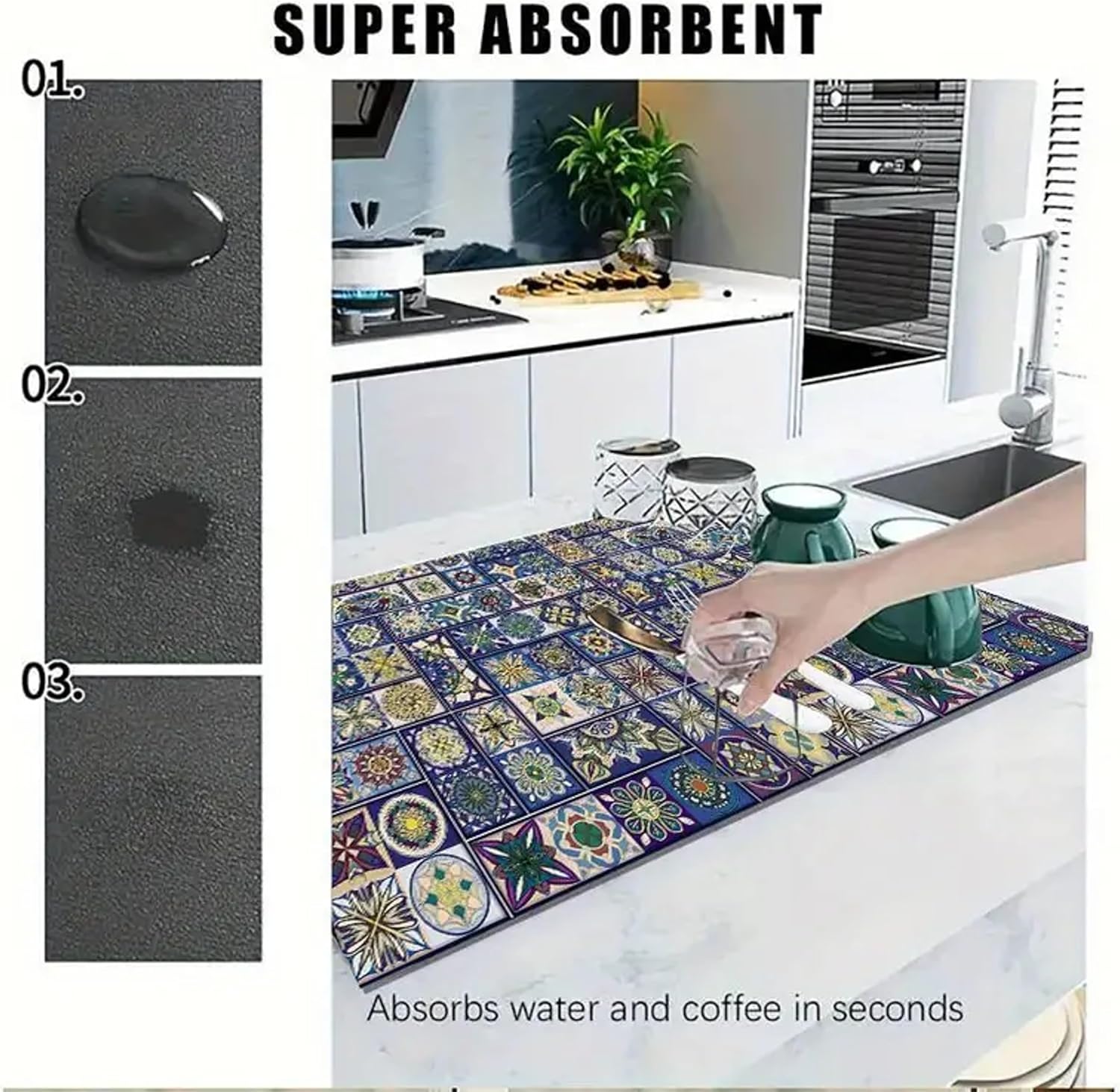 Stone-Inspired Dish Drying Mat - Absorbent, Non-Slip, Stain-Resistant Kitchen Counter Pad Urban Mart